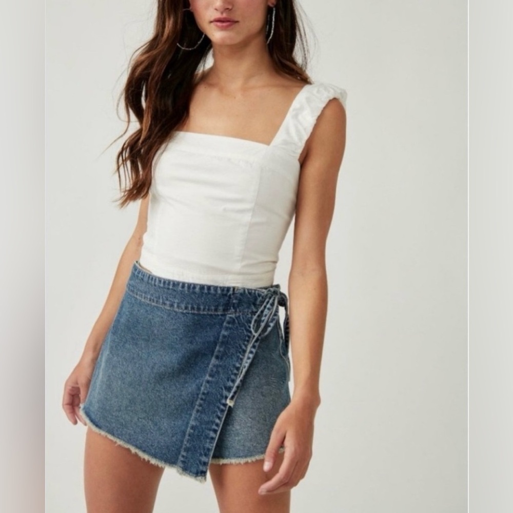 NWT Free People Cropped Ashley Tank Top in White Size XL Bohemian Ruffled Summer